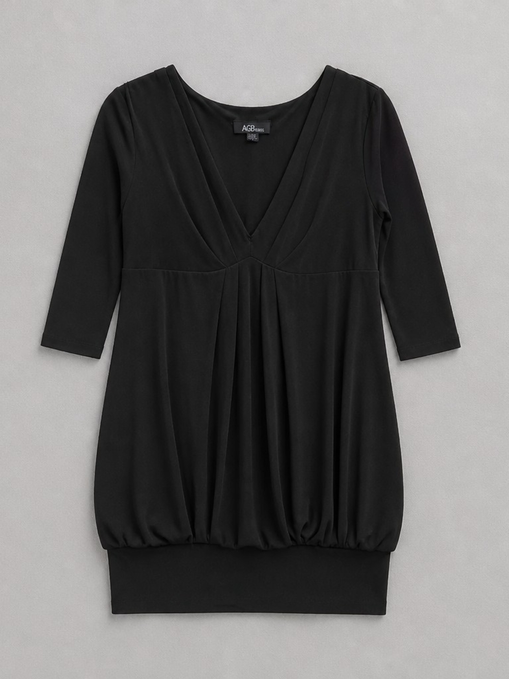 AGB Black Empire Seam Bubble-Hem V-Neck Dress
